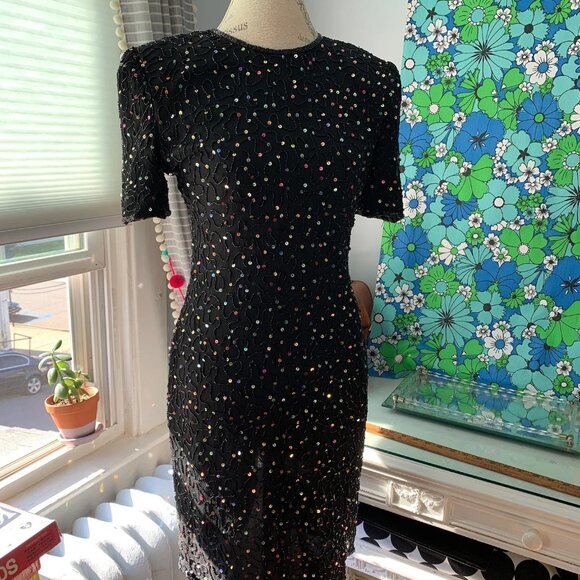 Vintage Laurence Kazar Silk Sequin Dress - Picture 1 of 12